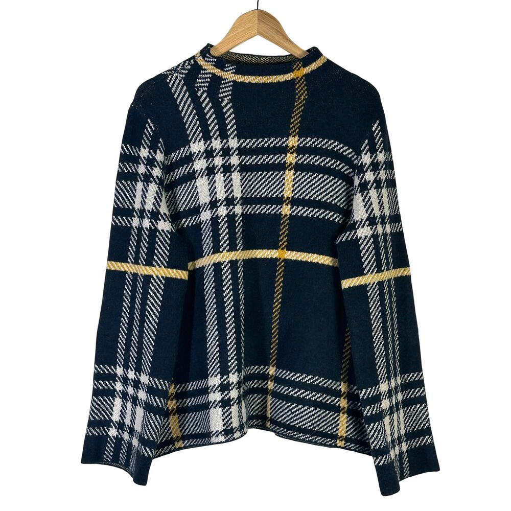 Ann Taylor Navy Plaid Turtleneck Sweater with Cream and Gold Accents - Picture 2 of 5
